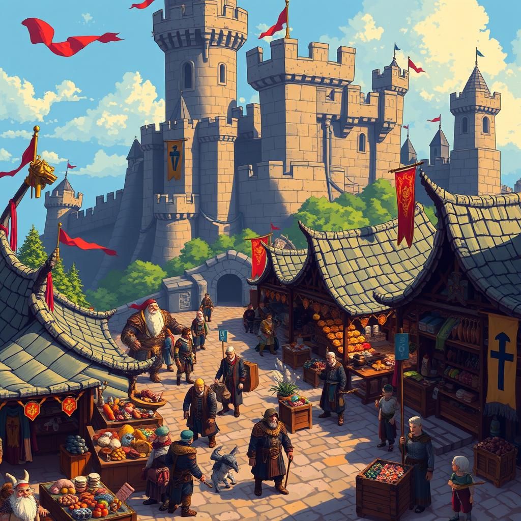 Pixel art Medieval market place