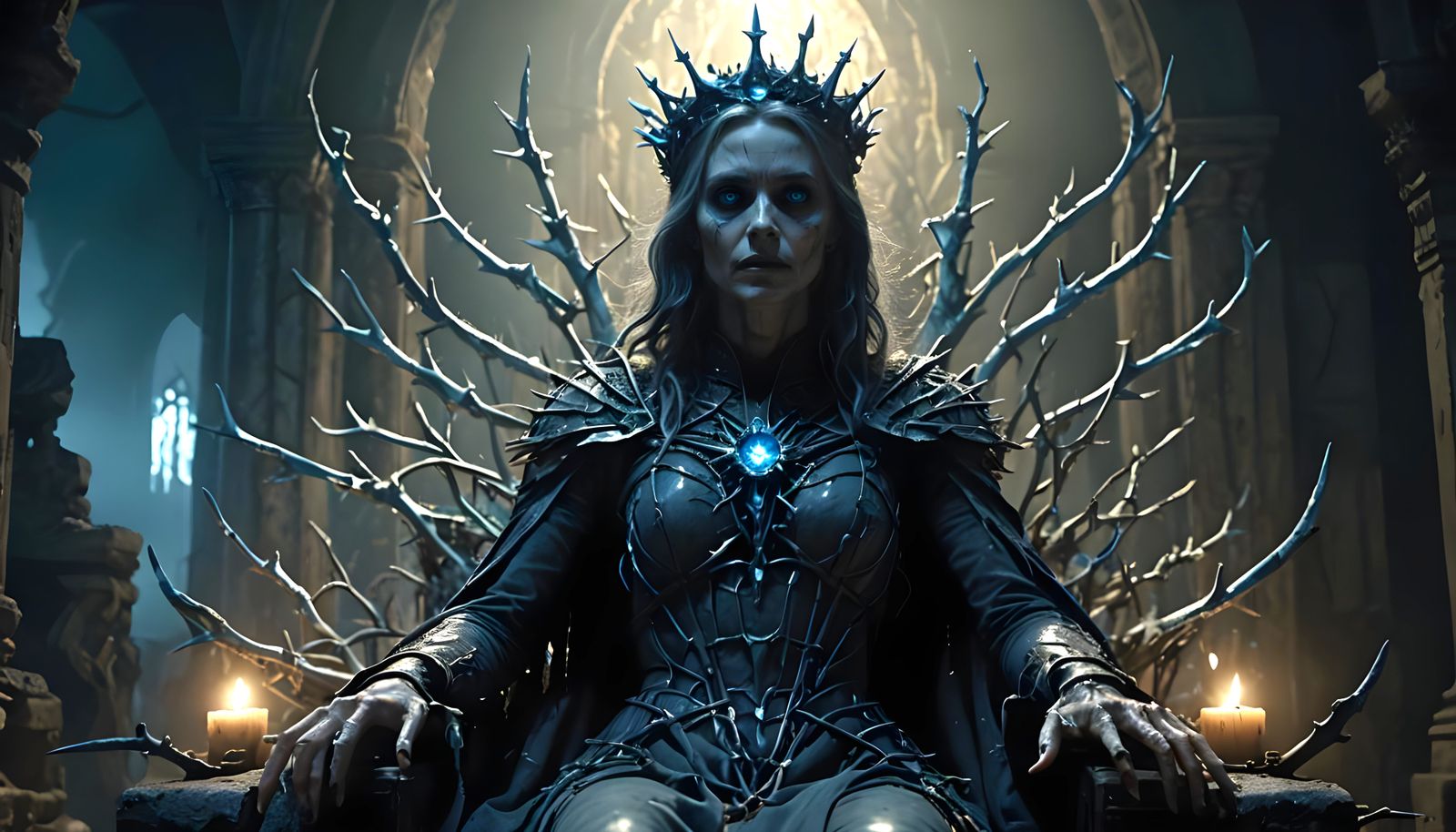 Eerie Eternal Queen in Decaying Throne Room