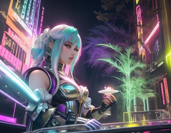 Chrome-Haired Woman in Dark Fantasy, 3D Rendered