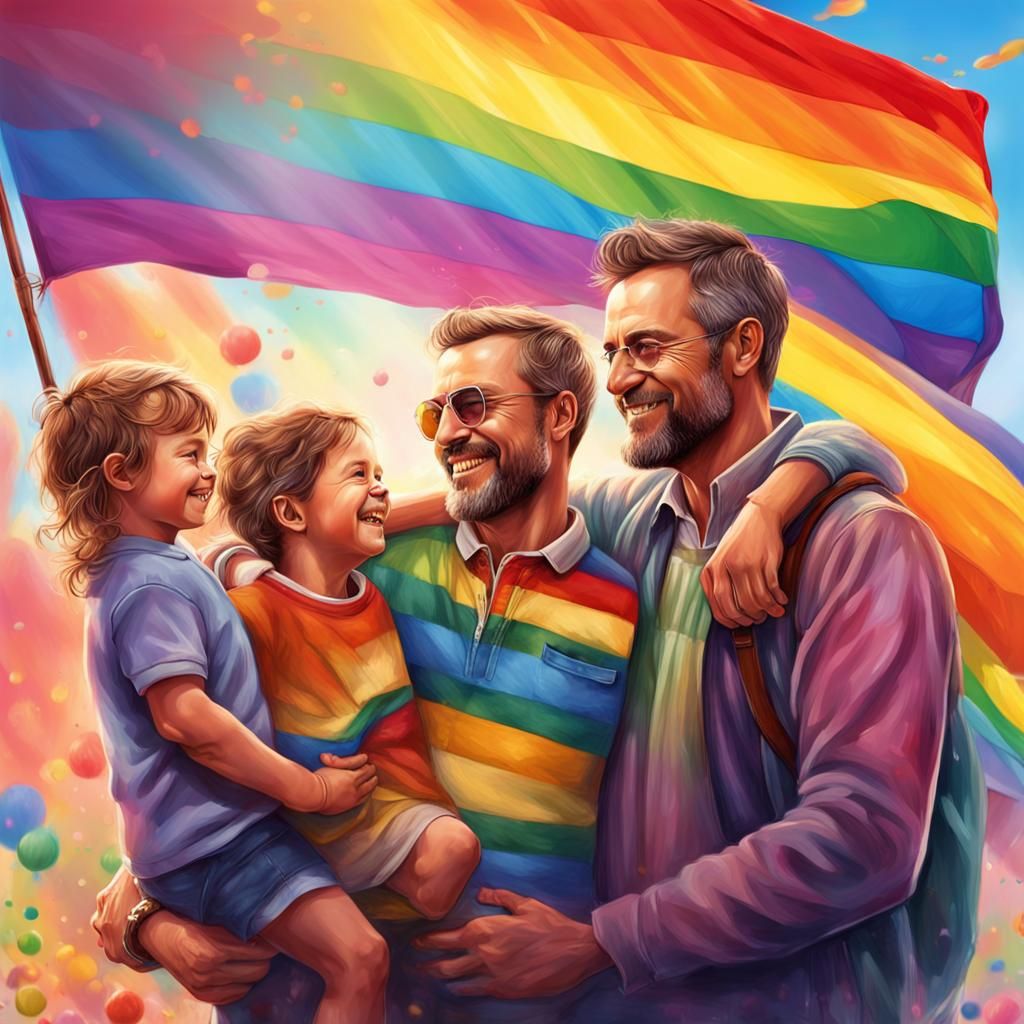 Rainbow Family Portrait with Flag