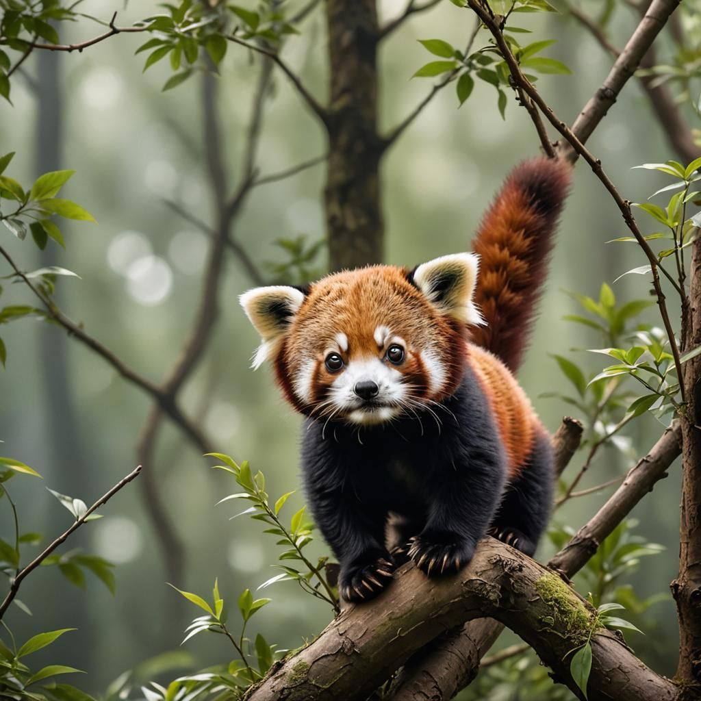 Realistic Baby Red Panda in Natural Setting