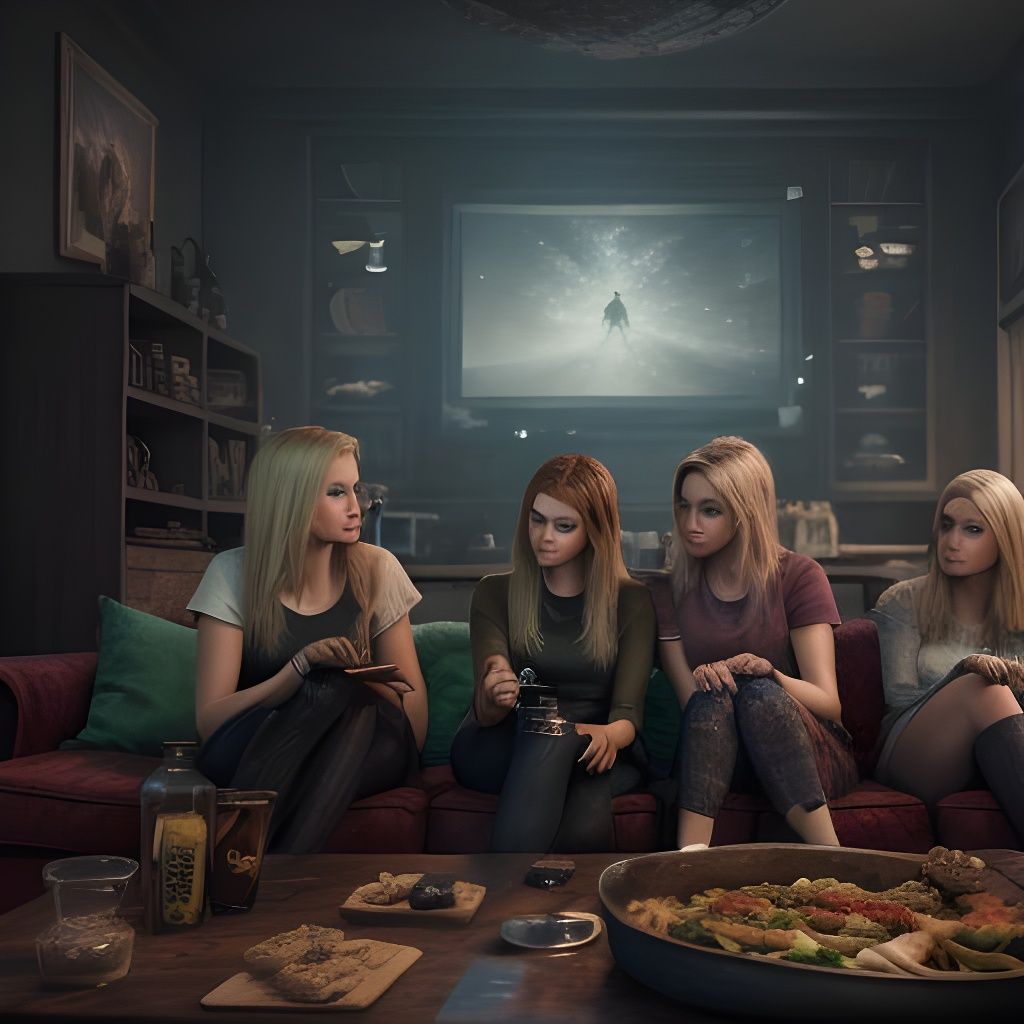 Girls' Sleepover Movie Night: Detailed Matte Painting