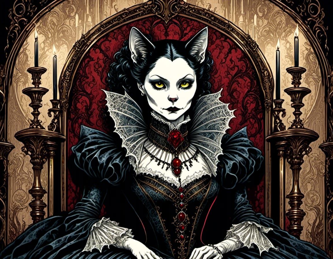 vampire cat , victorian, gothic whimsical <lora:Vampire Vict...