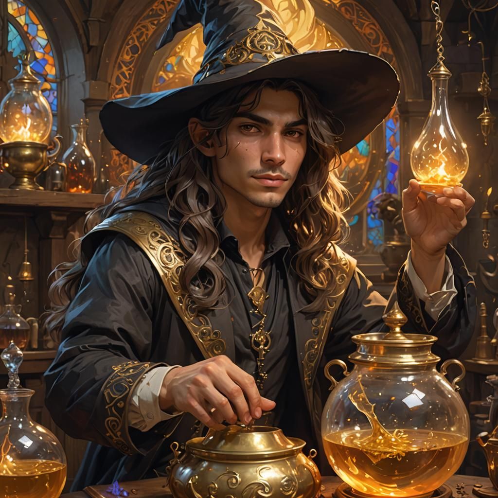 Dazzling Gay Warlock Portrait in Triadic Colors