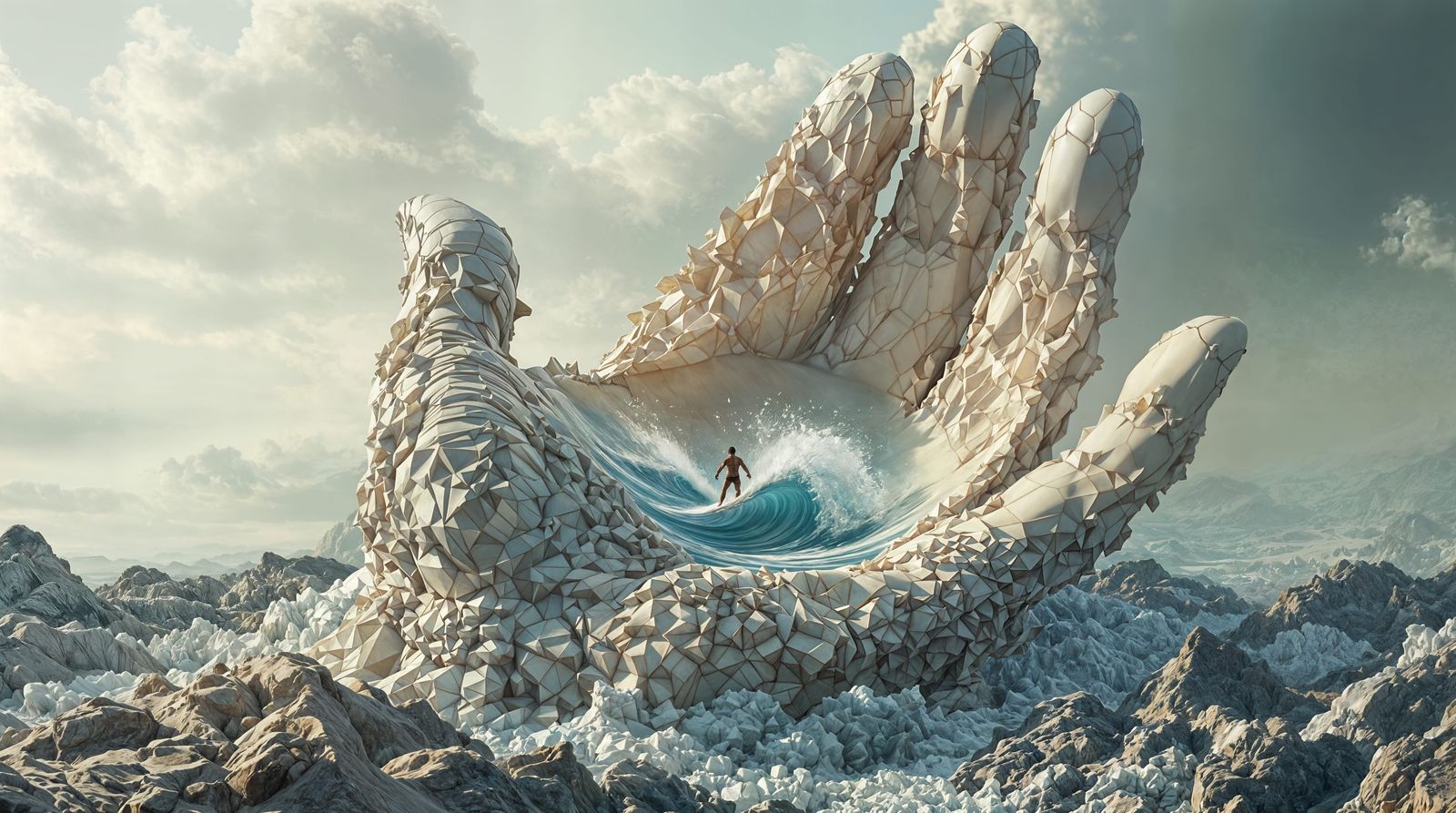 A Majestic Conch Shell Hand in 8K Detail