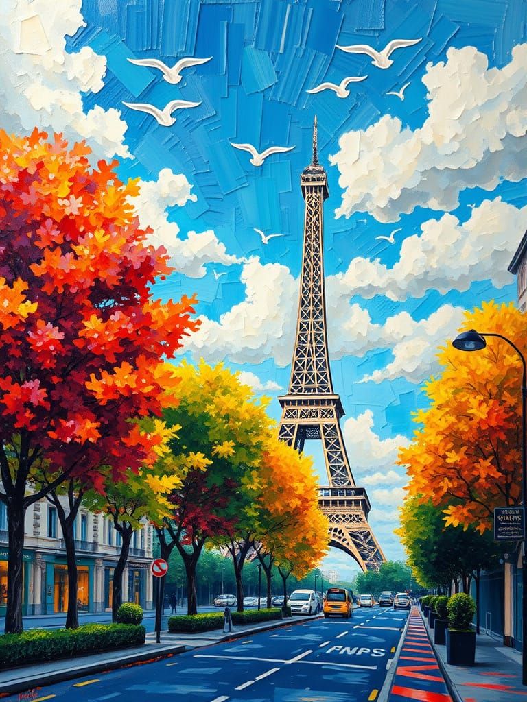 Eiffel Tower in Paris: Neo-Impressionist Oil Painting