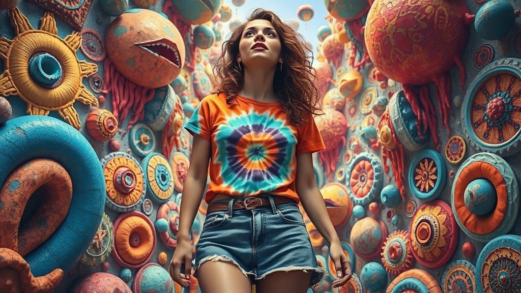 Psychedelic Woman in Surreal 3D Impasto Realm