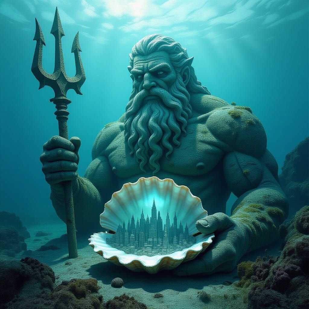 Underwater Pearl City in Giant's Shell, Dreamy Art