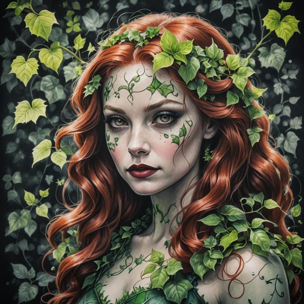Detailed Chalk Drawing of Poison Ivy