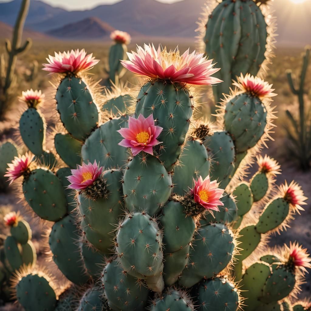 Desert Cactus Flower in Morning Sunlight
