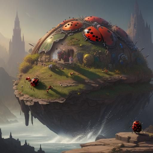 Detailed Matte Painting of Ladybugs in Fantasy Style