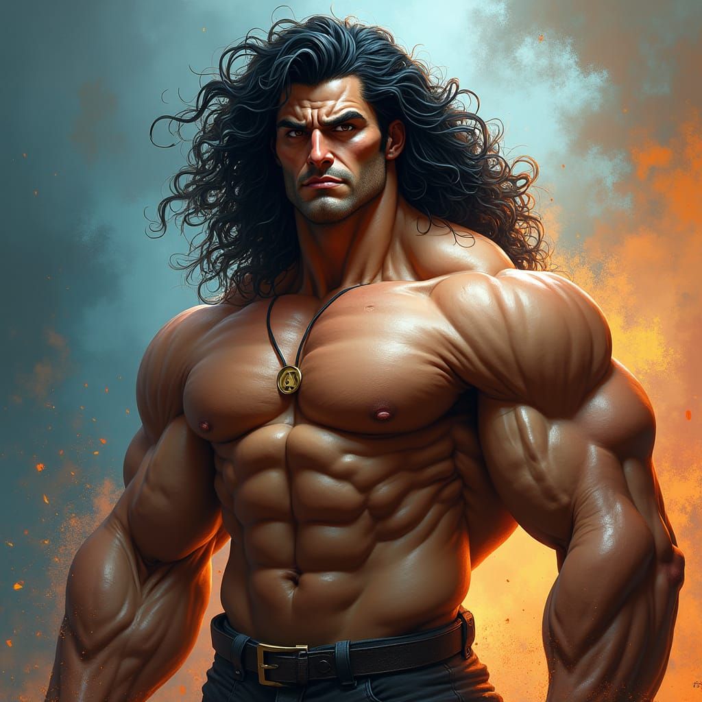 Hyperrealistic Muscular Figure with Dramatic Lighting