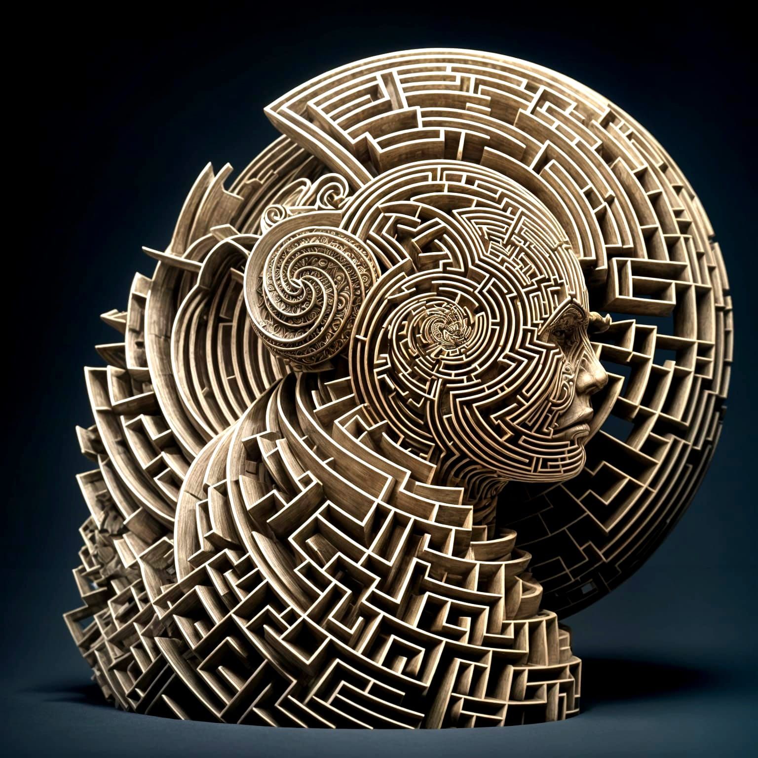 Dreamlike Goddess Entwines Bronze Labyrinth Knitting