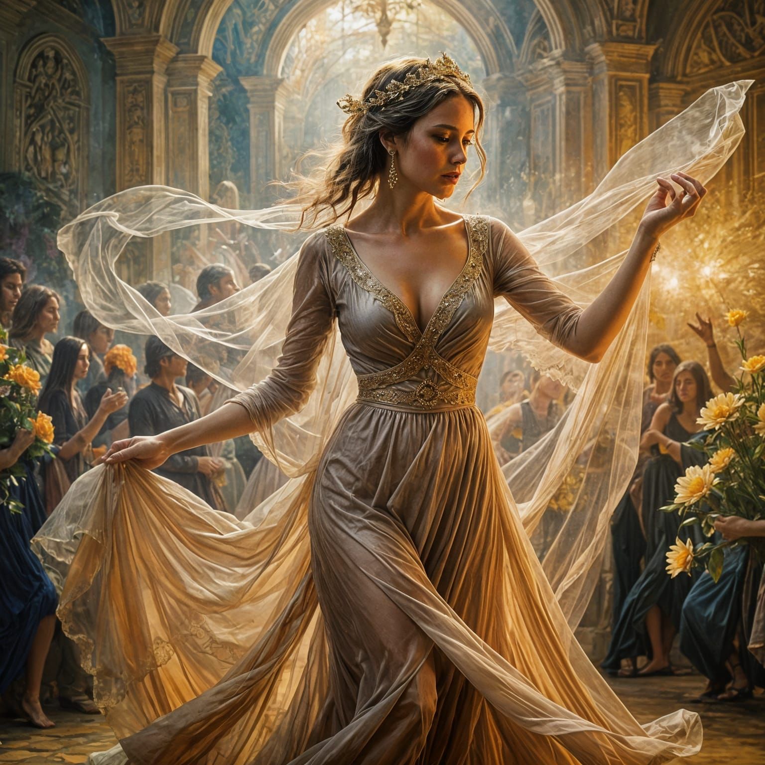 Ethereal Dance of Seven Veils in Impressionistic Style