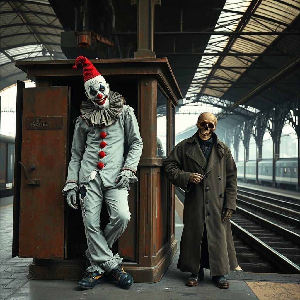 Gothic Clown in Deserted Station, Beksiński Inspired