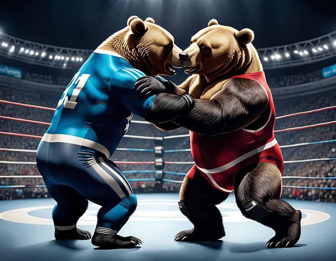 Cartoon Bears Wrestling in Olympic Competition