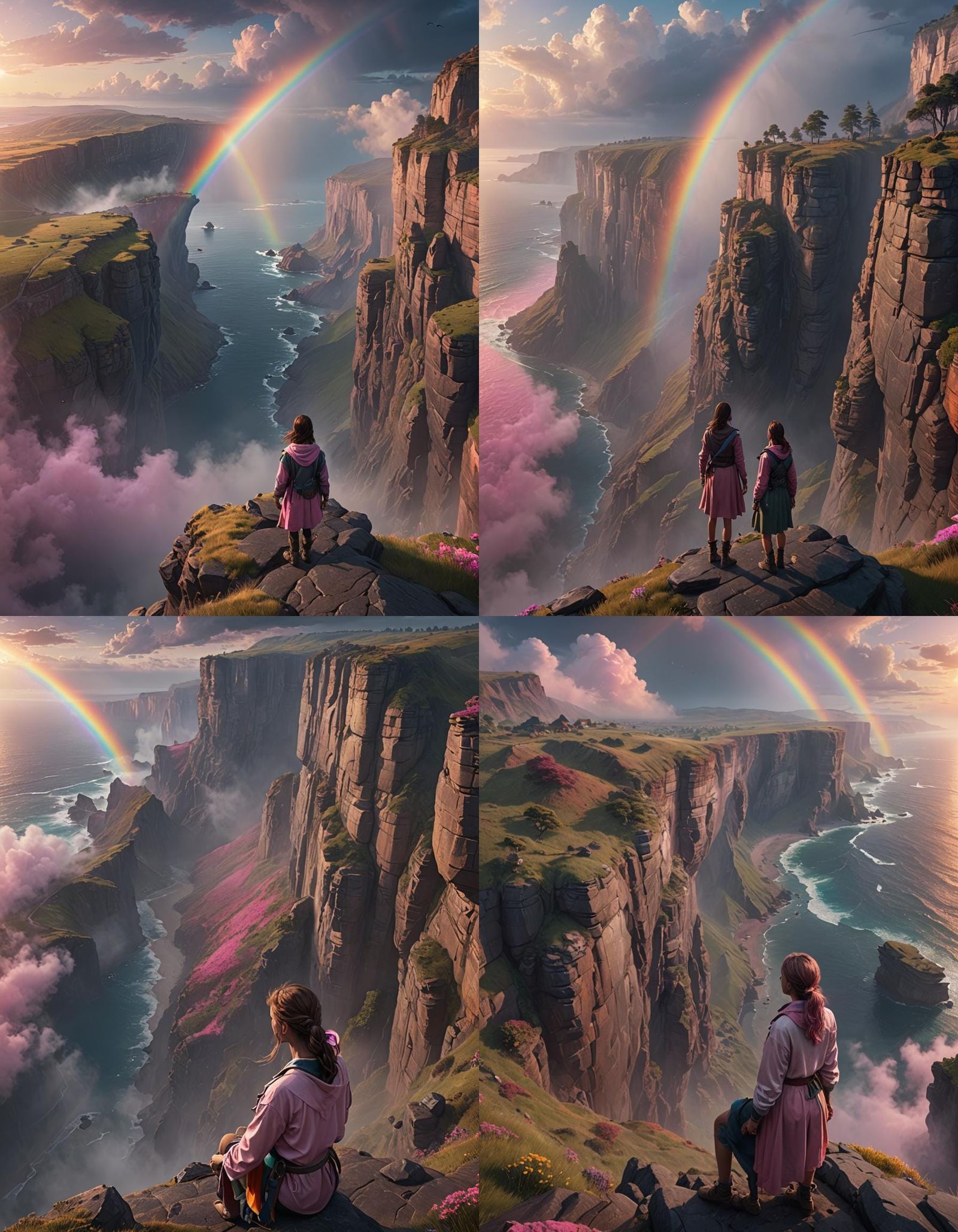 Woman on Cliff Edge at Sunset, 3D Render