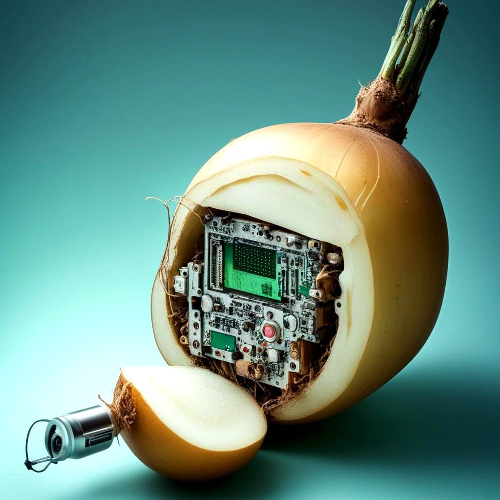 Radio and Cell Phone in Turnip, Sharp Focus