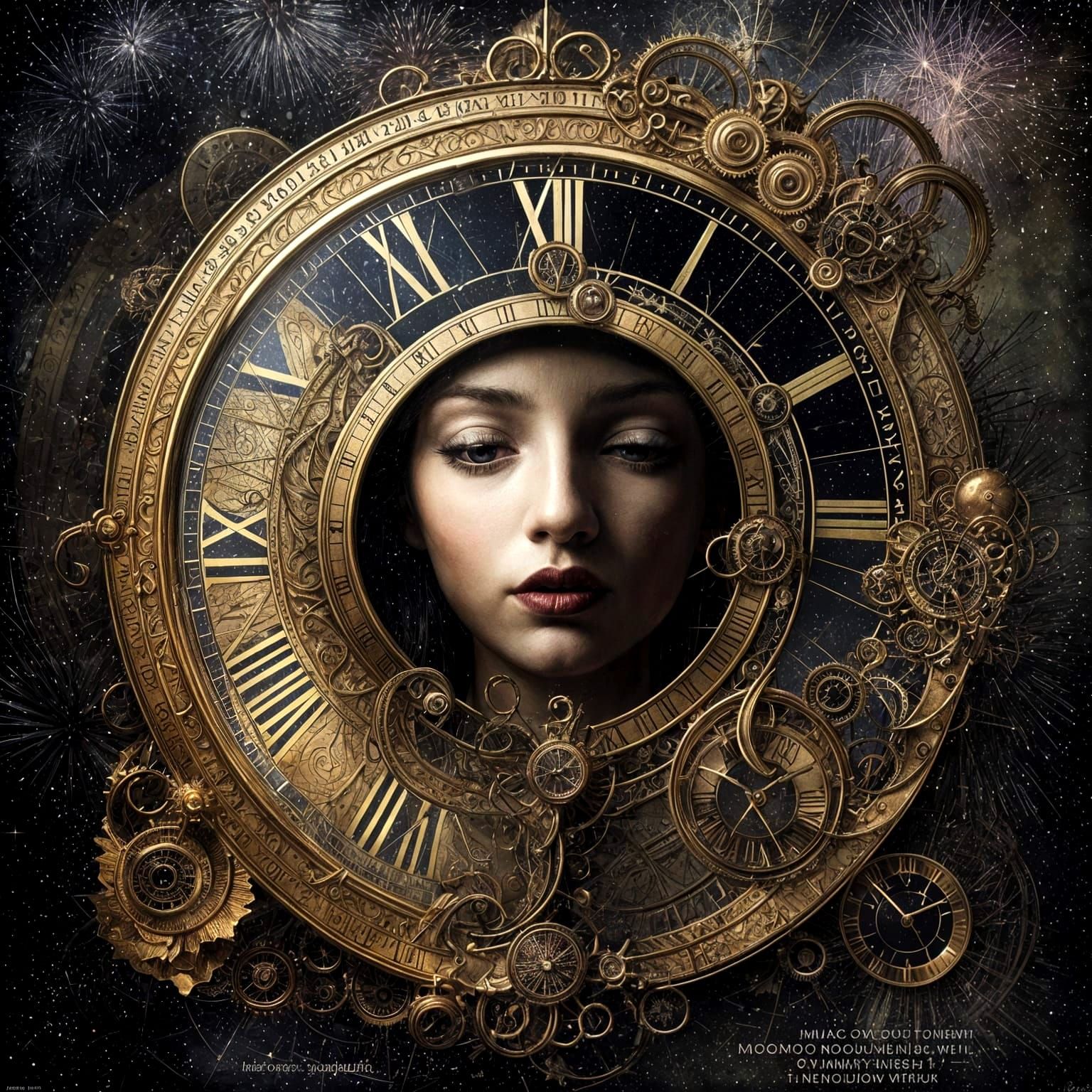 New Year's Midnight Fireworks in Surreal Cybernetic Art