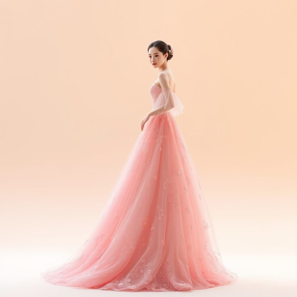 Elegant Model in Light Pink Anime Gown