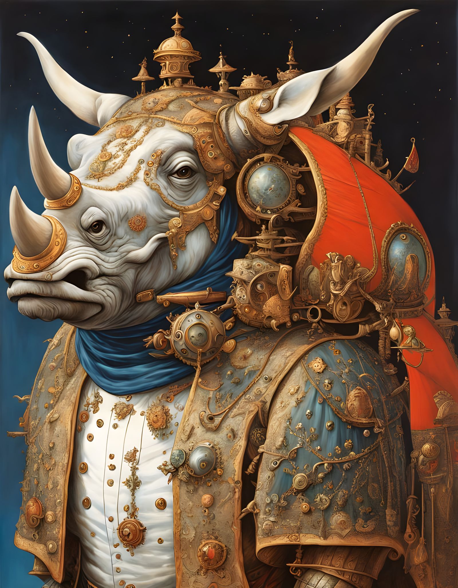 Steampunk Armored Rhinoceros in International Gothic Style