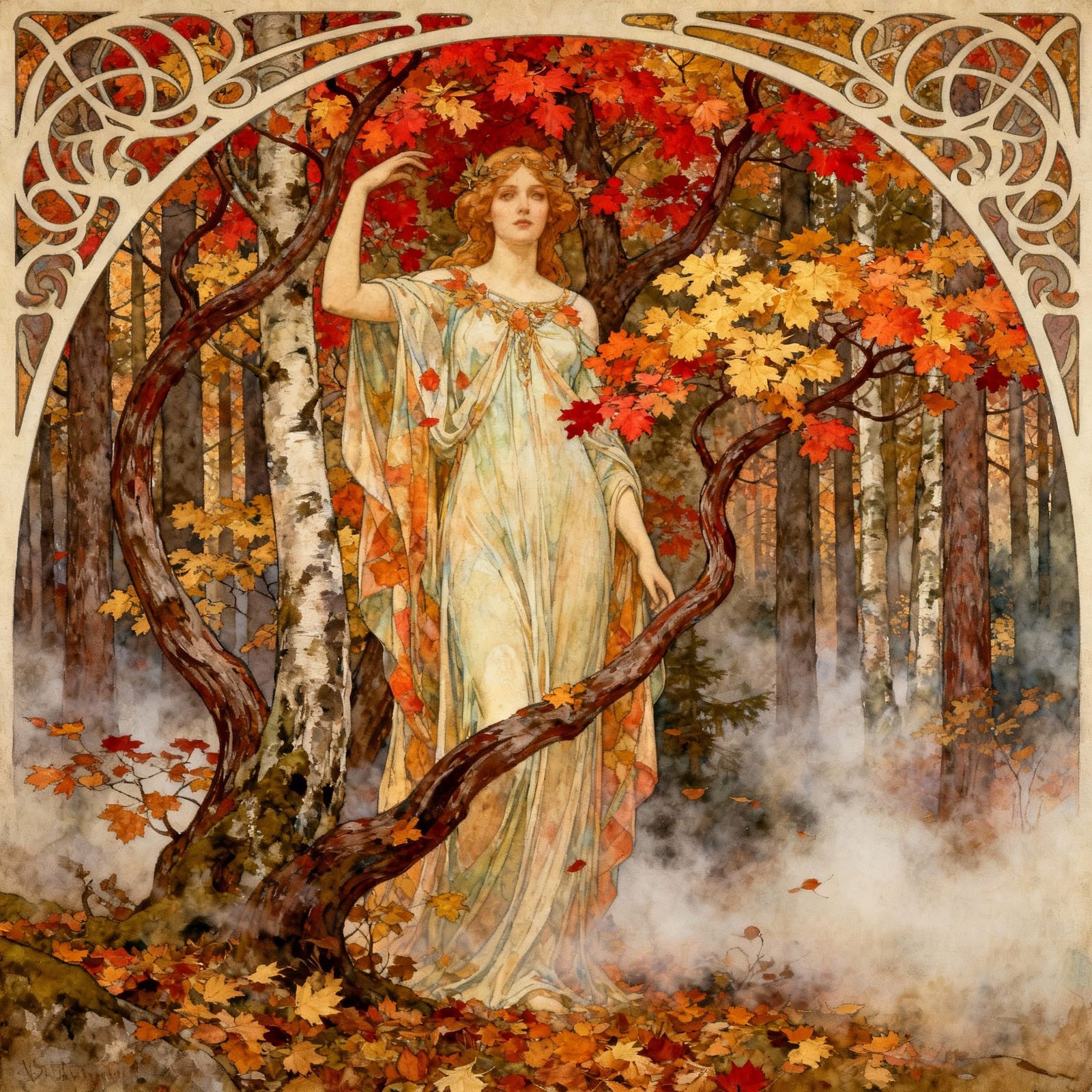 Ethereal Goddess in Finnish Autumn Forest