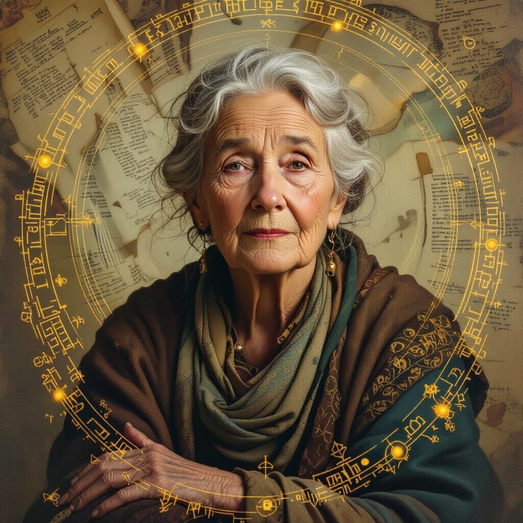 Cinematic Portrait of a Wise Woman in Ethereal Setting