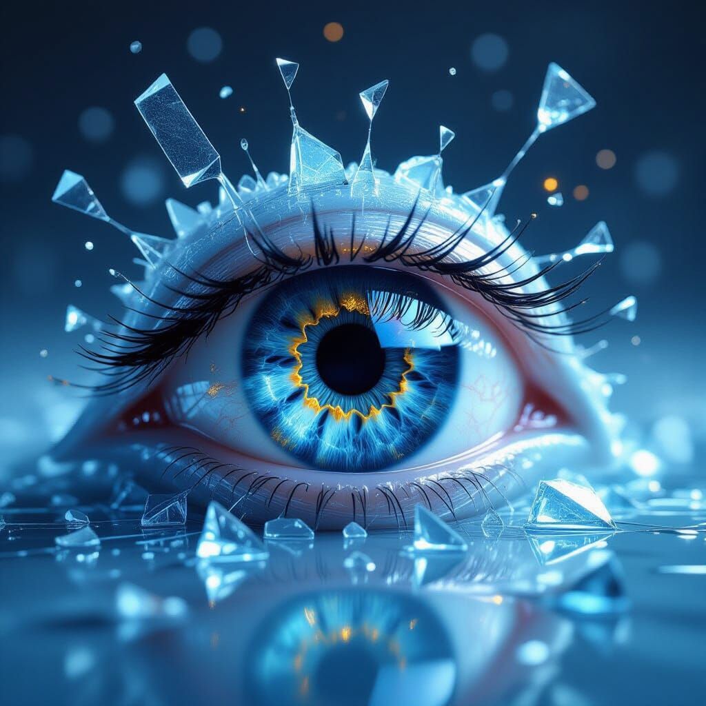 Shattered Sapphire Eye with Golden Flecks in Surreal Style