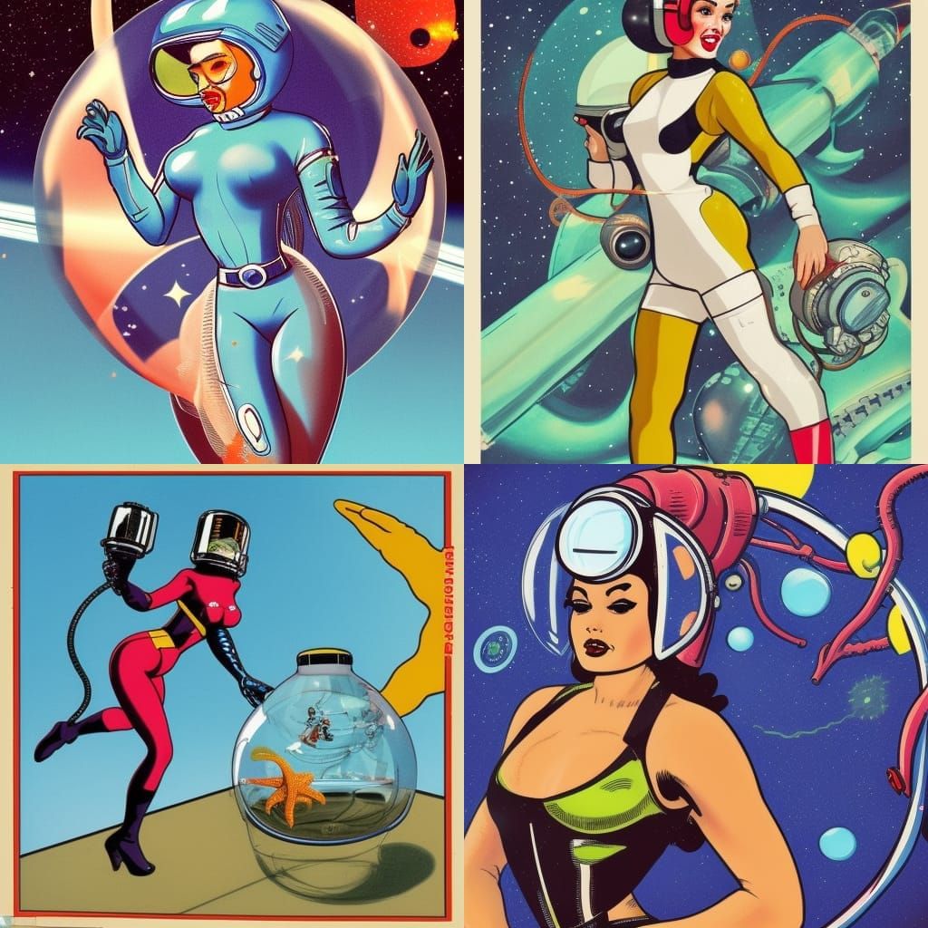 Retro Space Girl Pin-Up in Sci-Fi Style