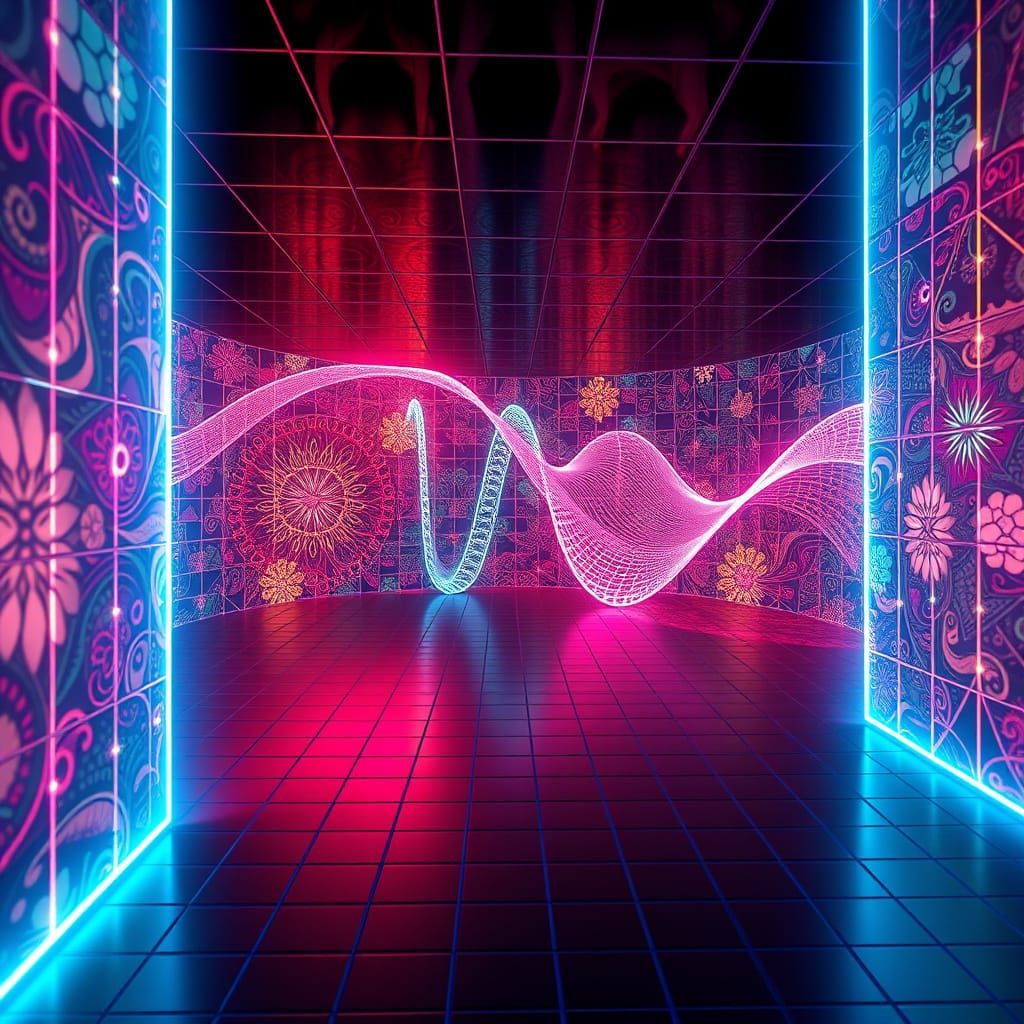 Neon Grid with Fractal Energy in 3D