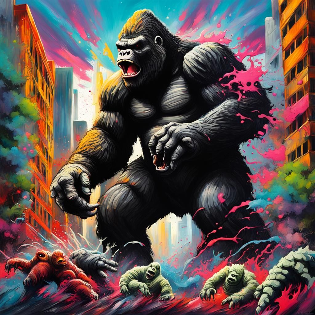 King Kong vs Godzilla Graffiti Art