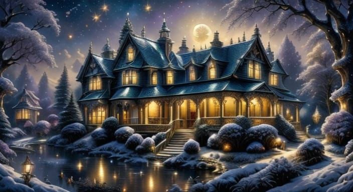 A Victorian Christmas Scene with Majestic Turtle Doves