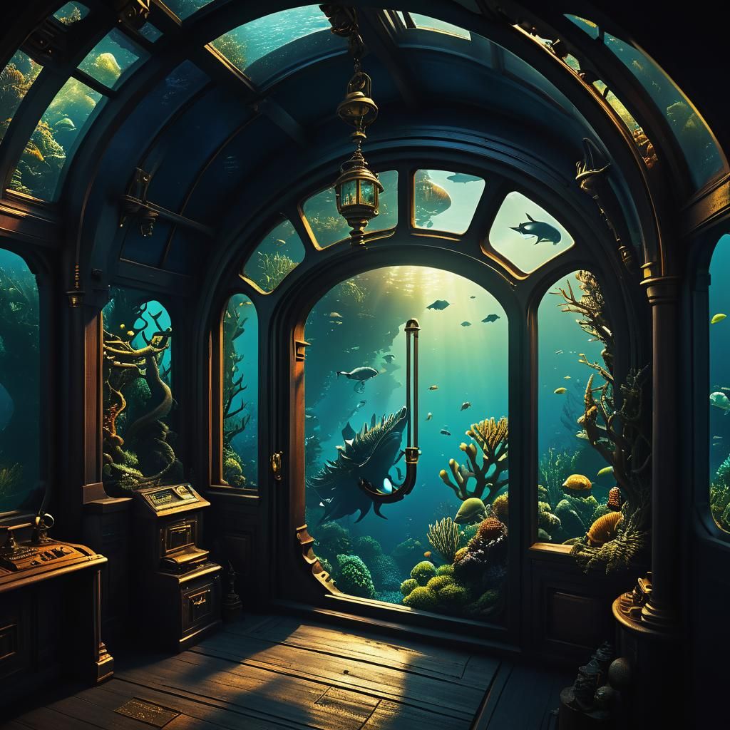 Underwater Creatures Looming: Jules Verne Illustration