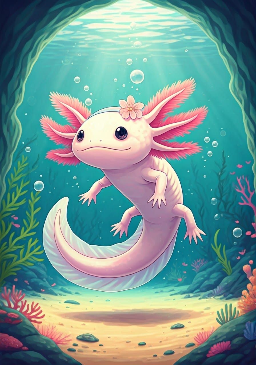 Whimsical Axolotl in Pastel Wonderland