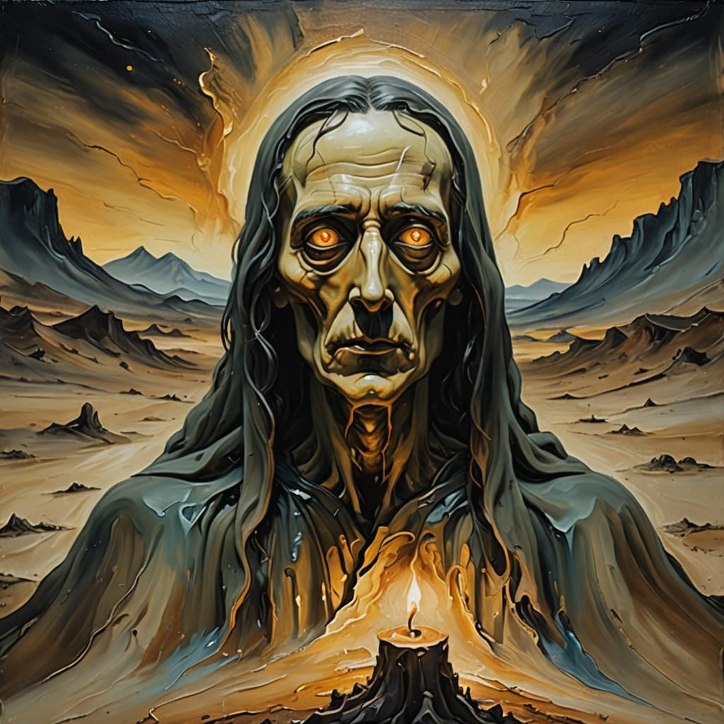 Ghost of Humanity in Desolate Landscape: Surreal Oil Paintin...