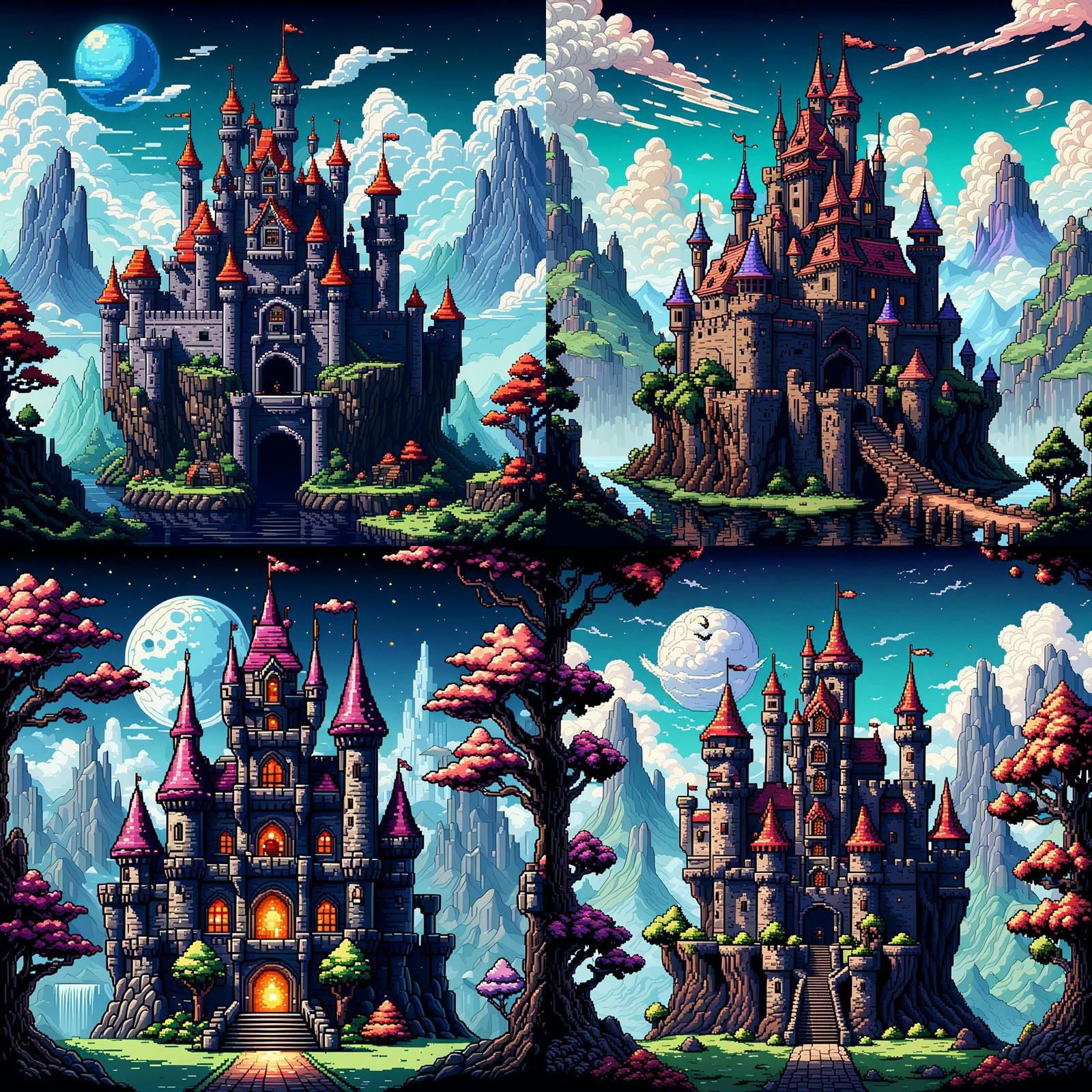 16 bit pixel art, fantasy castle for pixel game, hdr, SAI Pi...