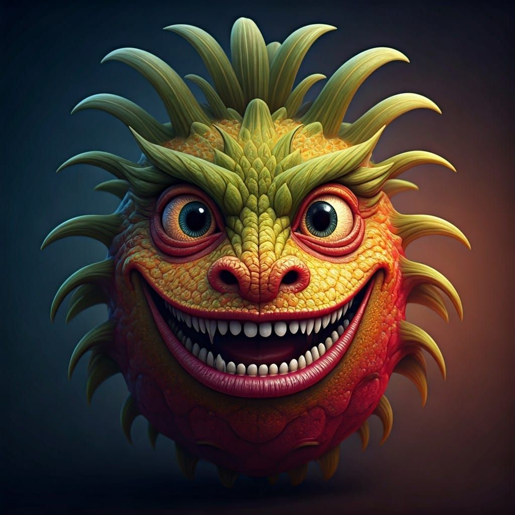 Laughing Dragon Fruit in Vibrant, Hyperrealistic Style