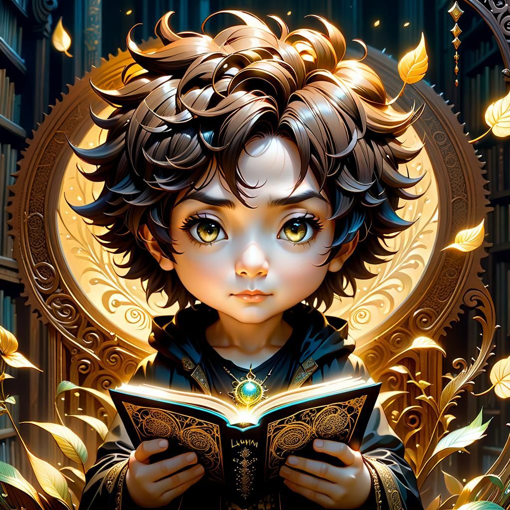 Chibi Neil Gaiman Reading Sandman: Digital Art