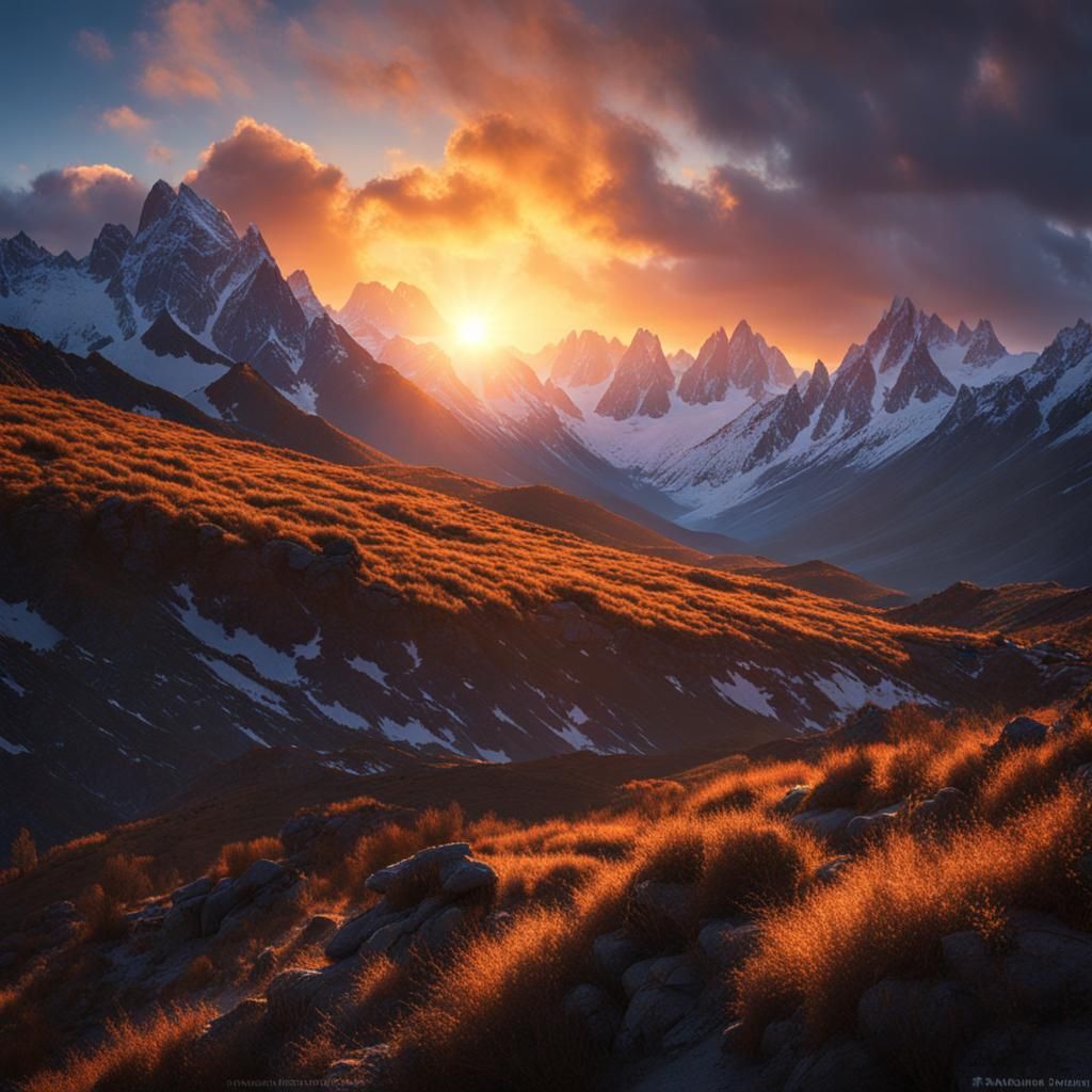 Majestic Mountain Sunrise: Dynamic Macro Photography