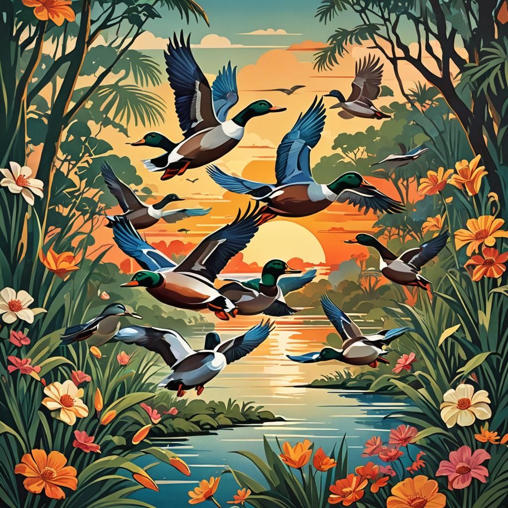 Art Deco Travel Poster: Ducks Migrate to Florida