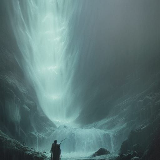 Surreal Macabre Waterfall Landscape in Doré Style