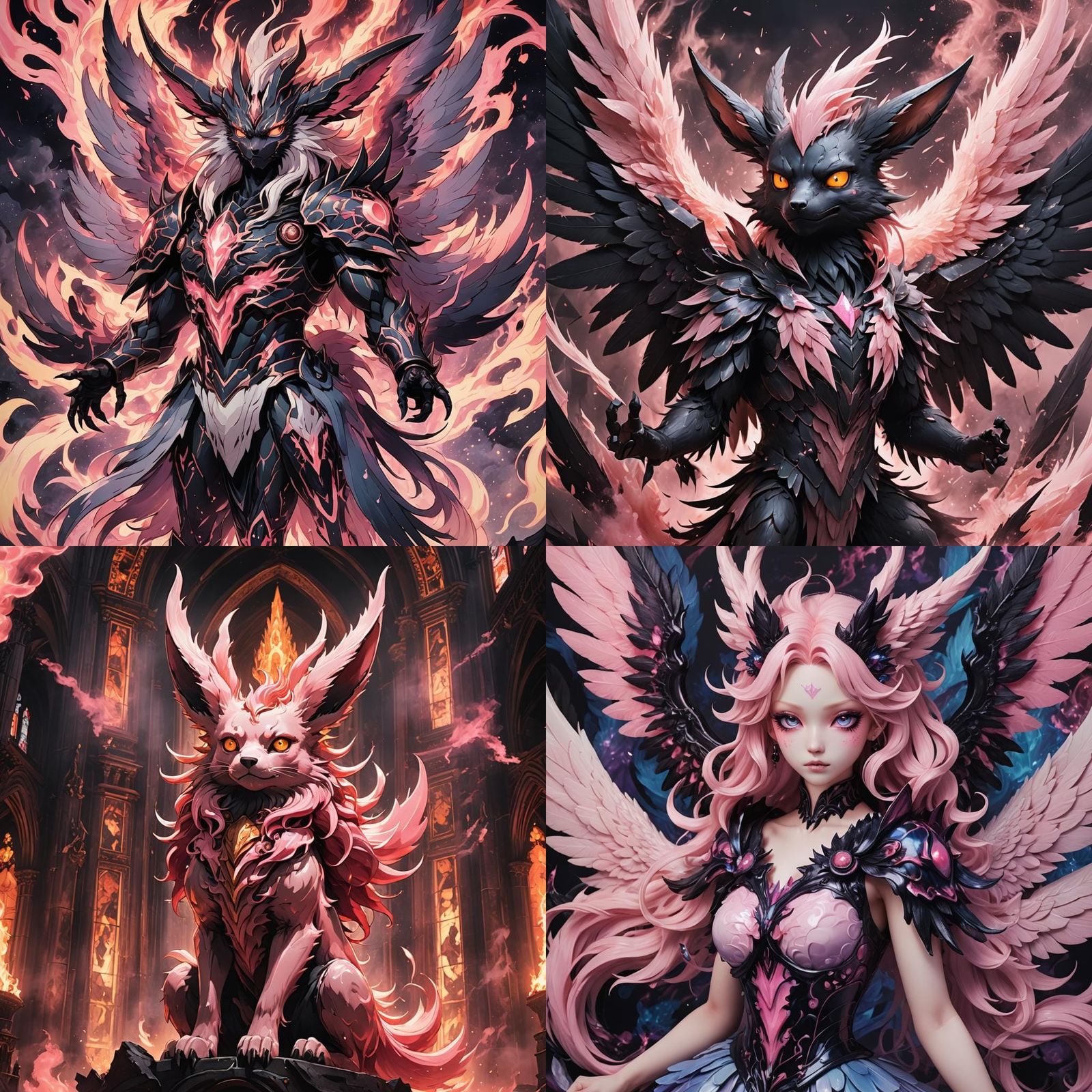 Demonic Seraphim Flareon in Anime Manga Style