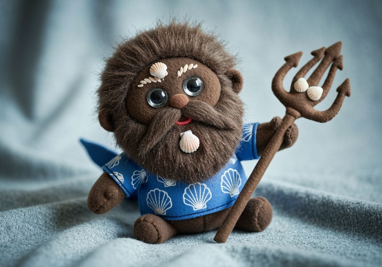Poseidon reimagined as a plush doll