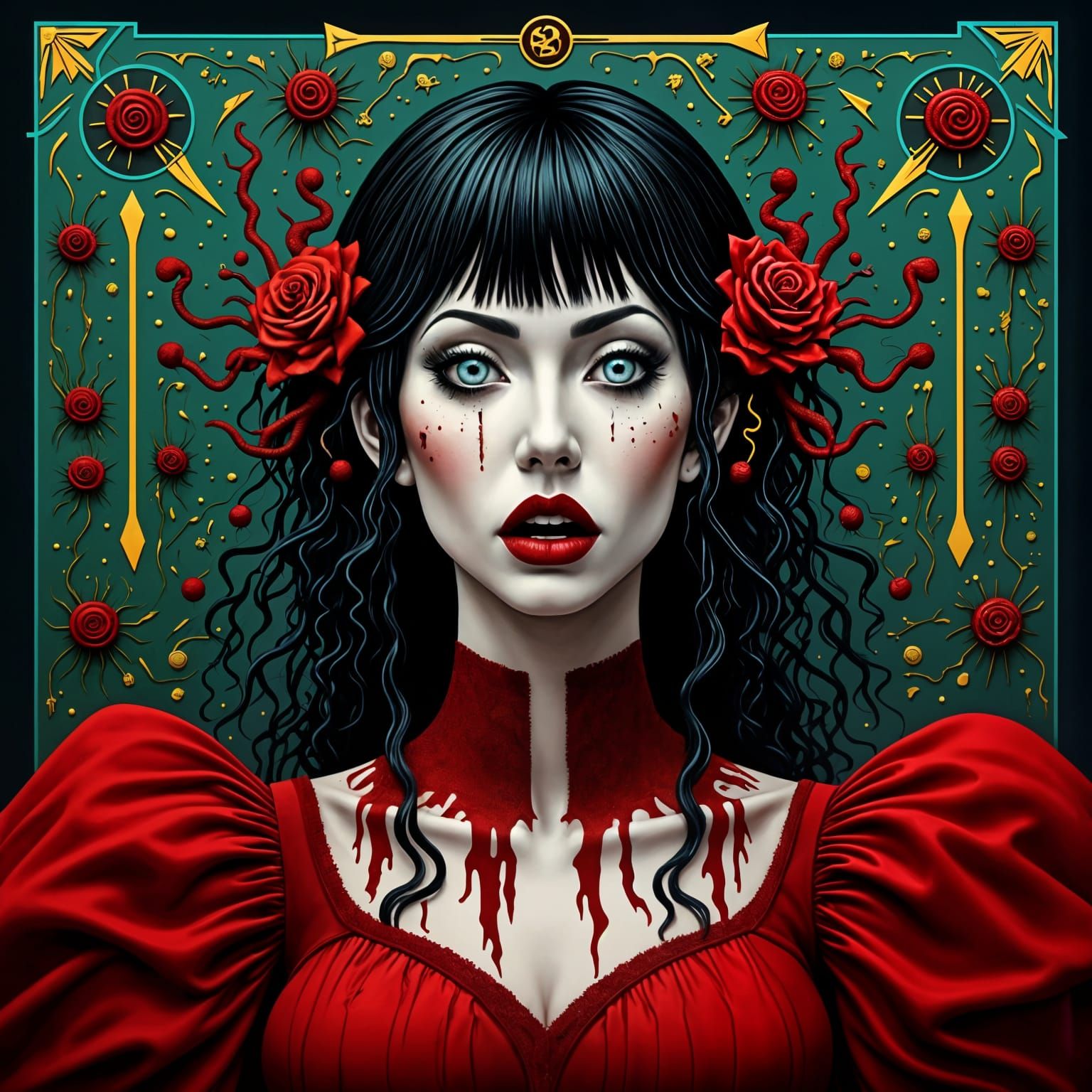 Enchanting Vampire Goddess in Golden Ratio Geometry