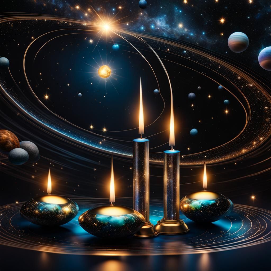 Candles with 3D Planets in Cosmic Style