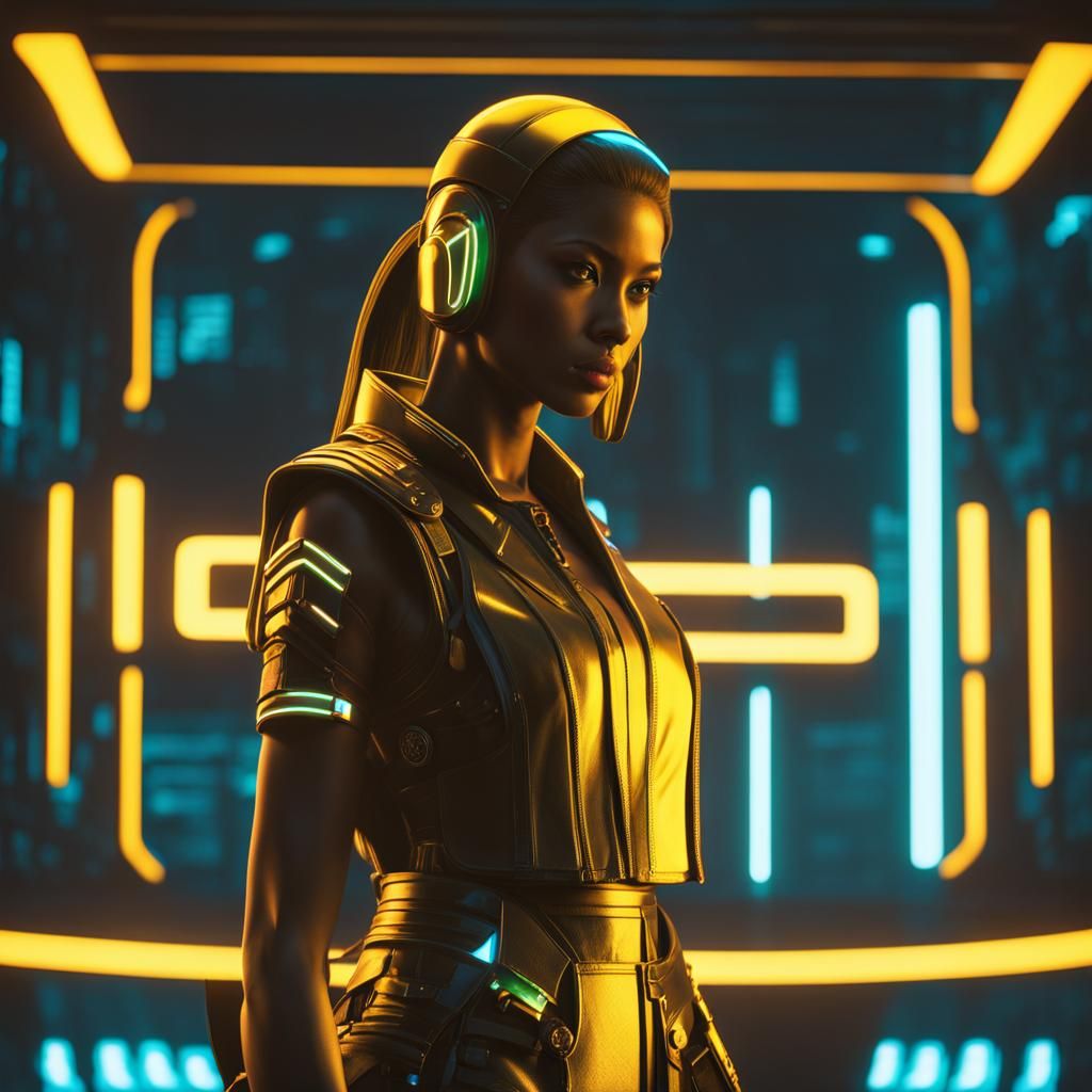 Gaia in Cyberpunk 2099 Neon Landscape