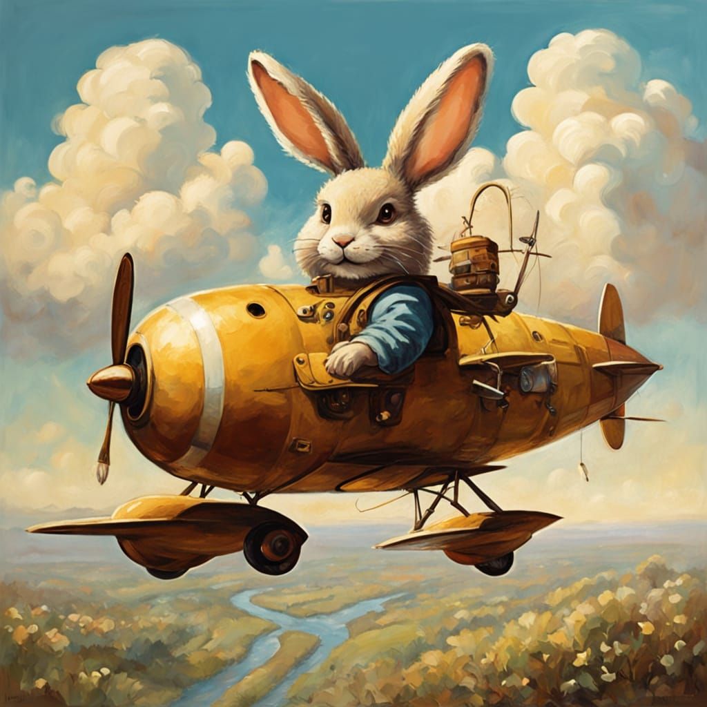 Easter Bunny Flies Egg Plane Distributing Nests