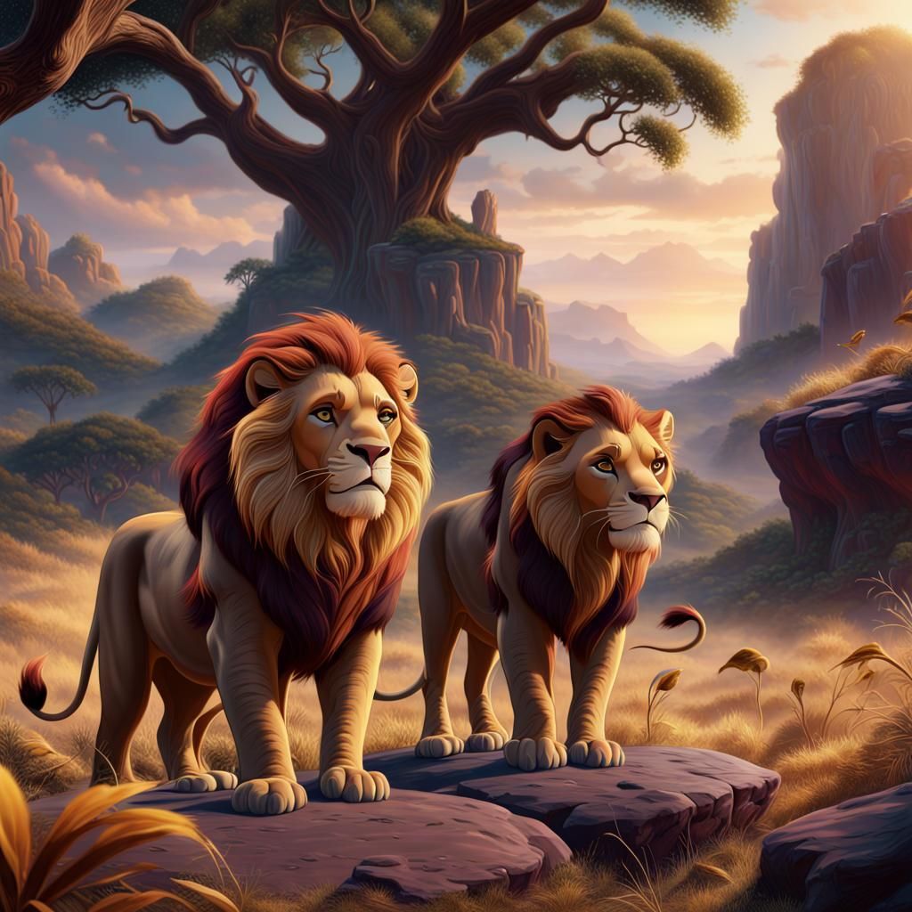 Mufasa and Simba: Detailed Fantasy Concept Art