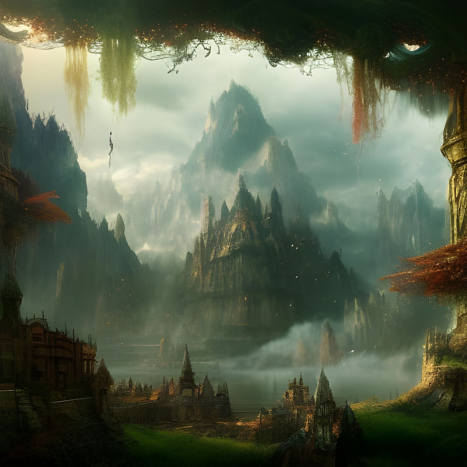 Whimsical Fantasy Landscape in Digital Matte Painting Style