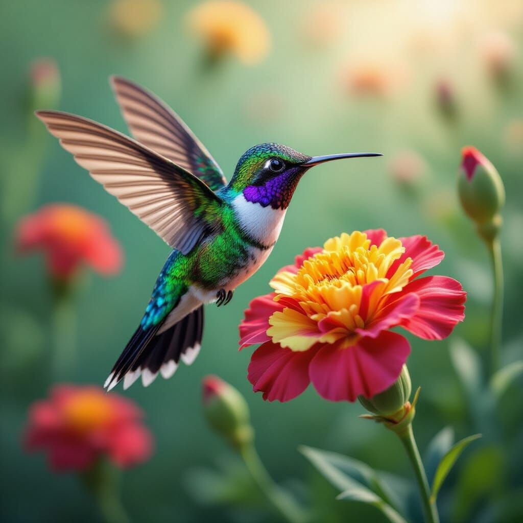 Hummingbird and Carnation in Pop Art Style